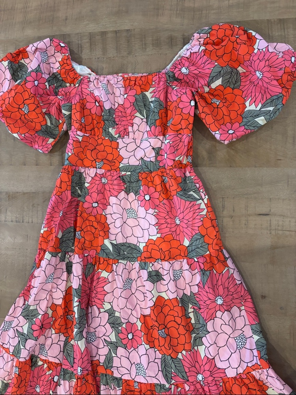 Listicle Boutique Pink Floral Puff Sleeve Square Neck Sundress Dress Medium NWT - Picture 5 of 10